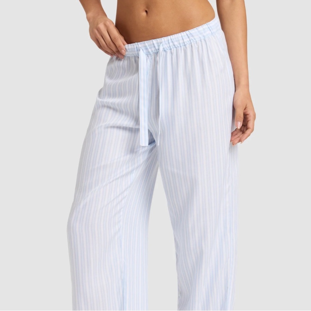 Cozy Earth Soft Woven Long‎ Pajama Pant Spring Blue Stripe Medium New With Tags